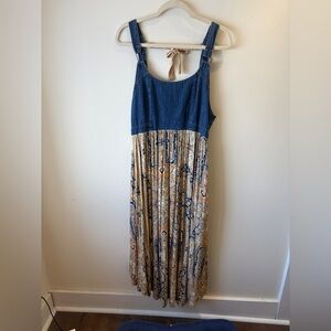 Free People Blue Denim and Floral Maxi Dress